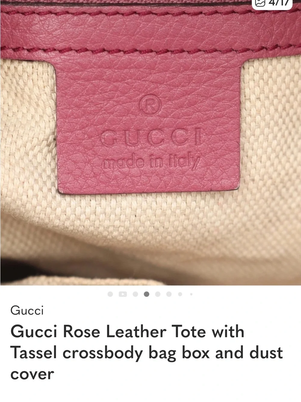 Gucci Rose Leather Tote with Tassel crossbody bag box and dust cover